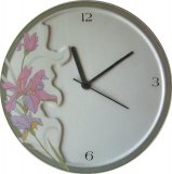 Keramik Wanduhr groß, mit Relief, Riesen Orchideen, Graurand, Q