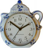 Keramik Kaffeekannen-Uhr Artline Blaurosen Hellblauzierung Funku