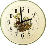 Keramik Wanduhr Motiv Reh mit Kitzen Beigerand Quarzuhr