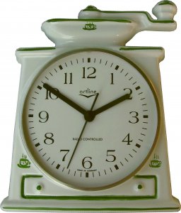 Keramik Kaffeemühlen-Uhr"Kaffeetassen hellgrün" Fu