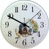 Keramik Wanduhr Hund Uhr Bobtail Grünrand Quarzuhr