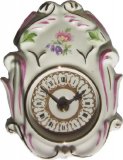 Porzellan Wanduhr lila Krokus, rosa Blumen, Junghans Quarzuhr