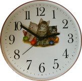 Keramik Wanduhr Drei Kittchen Hellbraunrand Quarzuhr