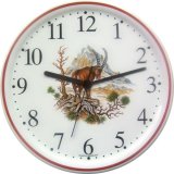 Keramik Wanduhr Tiermotiv Artline Gemsen auf Felsenh.braunrand Q