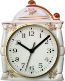 Keramik Kaffeemühlen Uhr "beige-gelbe Blumen" Braunrand, Funkuh