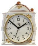Keramik Kaffeemühlen Uhr "beige-gelbe Blumen" Braunrand, Funkuh