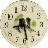 Keramik Wanduhr (Motiv Border Collier) Grünrand Quarzuhr