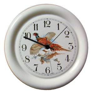 Keramik Wanduhr (Motiv Fasan) Rotrand handbemalt, Quarzuhr
