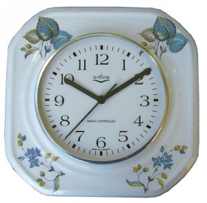 Keramik Küchenuhr "Schlüsselblumen" mit Blaurand, Funk