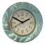 Keramik Küchenuhr "Relief große Blumen hellblau" Funkuhr