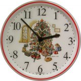 Keramik Wanduhr (Weihnachtsmotiv) Weihnachtsbaum Rotrand Quarz