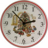 Keramik Wanduhr (Weihnachtsmotiv) Weihnachtsbaum Rotrand Quarz