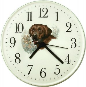 Keramik Wanduhr (Motiv Chokolate Labrador) Grünrand Quarzuhr