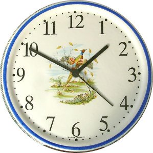 Keramik Wanduhr fliegender Fasan, Quarzuhr