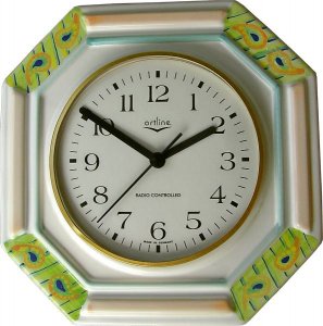 Küchenuhr Pfaunenauge grün-hellorange handbem. Funkuhr