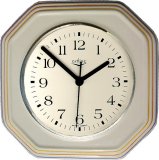 Keramik Küchenuhr blau- rot- gelbe Streifen handbemalt Funkuhr