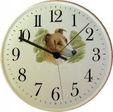 Keramik Hund Uhr Greyhound Basset Orangenrand Quarzuhr