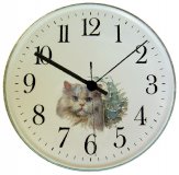 Keramik Wanduhr (Motiv Perserkatze) Grünrand Quarzuhr