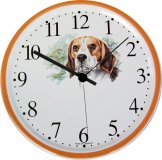 Keramik Wanduhr Motiv Beagle handgem.Rand farblich, Quarzuhr