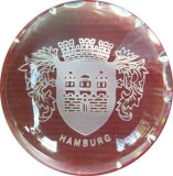 Kristall Souvenir Briefbeschwerer rund Hamburg Stadtwappe