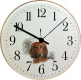 Keramik Wanduhr (Motiv Dackel) Braunrand Quarzuhr
