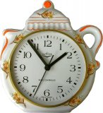 Keramik Kaffeekannen-Uhr Orange Blumen Funkuhr