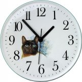 Keramik Wanduhr Motiv braune Katze, blauäugig Quarzuhr