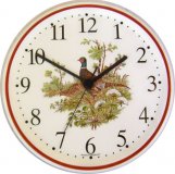 Keramik Tiermotiv Uhr Fasanenpaar mit weißen Blumen, Braunrand