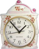 Keramik Kaffeemühlen Uhr "rosa-beige Blume" Rosa Zierung, Funkuh