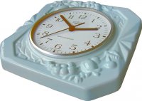 Keramik Küchenuhr Artline Relief m.Früchten hellblau Funkuhr