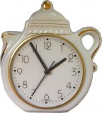 Keramik Kaffeekannen-Uhr Gold-Weiß mit Glasurfehler, Funkuhr