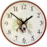 Keramik Wanduhr Motiv Bullterrier Beigerand, Quarzuhr