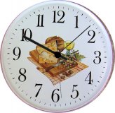 Keramik Wanduhr Motiv Schneidebrett mit Wein,Käse und Brot, Quar