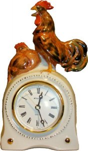 Porzellan Tischuhr, Hahn mit Huhn
