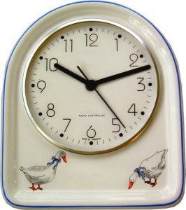 Keramik Küchenuhr Gänse sortiert Blaurand, Funkuhr