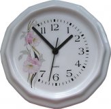 Keramik Wanduhr Artline rosa Schlüsselblumen m.Fehler Quarzuhr