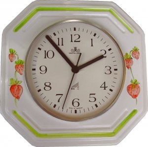 Keramik Küchenuhr Erdbeeren handgemalt Grünzierung Funkuhr