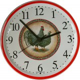 Keramik Wanduhr Savanna Collection Hahn und Huhn grau Rotrand Qu