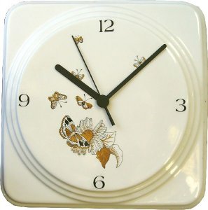 Keramik Küchenuhr Goldschmetterling mit Quarzuhr 4 Ziffern