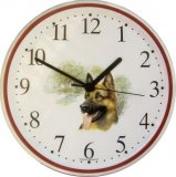 Keramik Hund Uhr Schäferhund Braunrand Quarzuhr