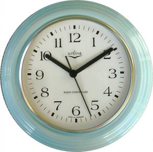 Keramik Küchenuhr hellblaue runde Uhr mit Rillen Funkuhr
