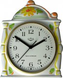 Keramik Kaffeemühlen Uhr gelbe Blume orange-gelbe Zierung Funku