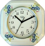 Keramik Küchenuhr "Morning Glory" Blumen, Blaurand, Funkuhr