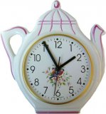Keramik Kaffeekannen-Uhr "Vogel" Funkuhr
