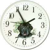 Keramik Hund Uhr (Motiv Black Labrador) Grünrand Quarzuhr