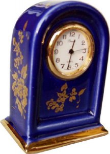 Keramik Miniaturuhr Bogen-Tor Kobalt mit Gold Goldrand Quarzuhr
