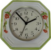 Keramik Küchenuhr Kirschen handgemalt Grünzierung Funkuhr