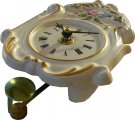 Porzellan Pendeluhr handbemalt mit Rose, gold-beige-blau Zierung