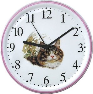Keramik Katzenuh Tiger-Katze Pinkrand, Quarzuhr
