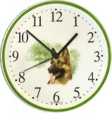 Keramik Wanduhr (Motiv Deutscher Schäferhund) Grünrand, Quarzuhr